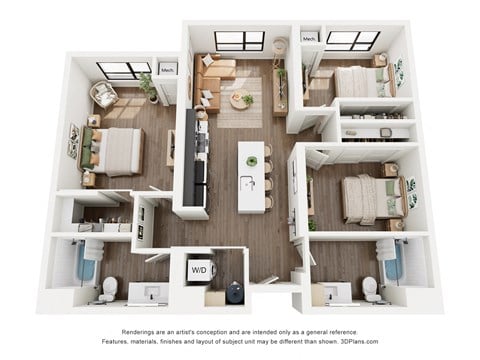 Floor plan for 3 beds, 2 baths, 1150 sqft